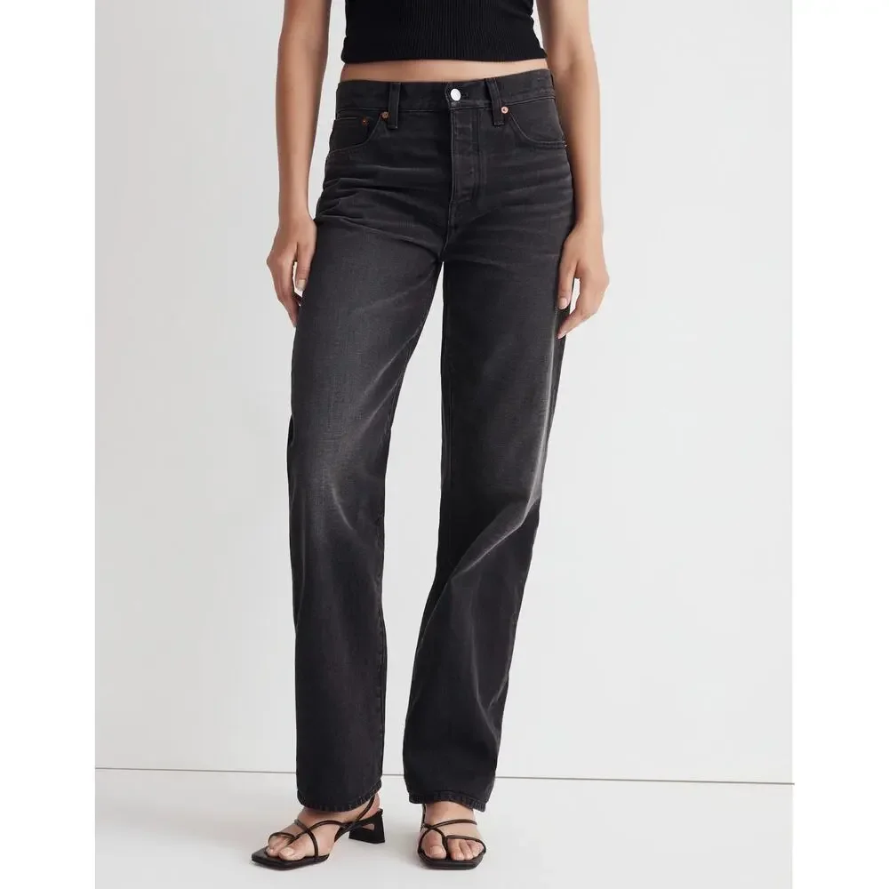 Madewell Jeans Womens 29 Black Low-Slung Straight Slouchy Denim Kent Wash Drapey